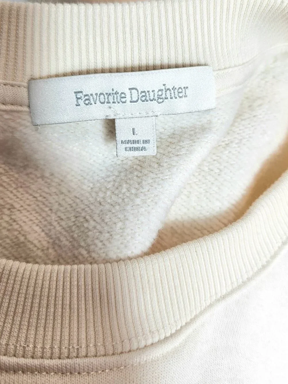Favorite Daughter Graphic Sweatshirt Cream Pink Logo Pullover Size Large - Picture 9 of 10